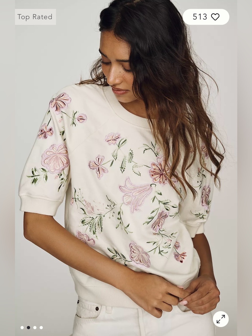 Anthropologie 100% Cotton Floral Sweatshirt in Ivory Floral Size M. NWT